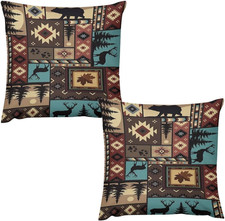 Rustic Cabin Throw Pillow Covers 16X16 Inch Set of 2, Vintage Lodge Farmhouse Wi