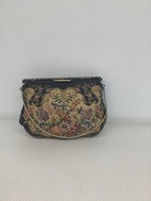 Antique Petit Point Tapestry Clutch Purse Gold Chain Made 1920-1930 In Austria