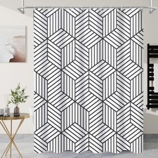 Extra Long Shower Curtain 72 x 84, White and Black Striped Fabric Waterproof ...