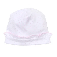 NWT White Pink Mini Polka Dot Pima Cotton Ruffle Hat Newborn NB Baby Girls
