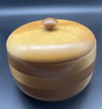 Vintage Inlaid Wood Hand Turned Round Bowl w/Lid - Artist Signed 1992