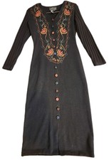 VTG Carole Little Sweater Dress SP Black Embroidered Wool Blend Knit Long Sleeve