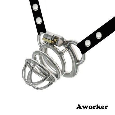 Small Lock Male Steel Cage Chastity with Belt Device Ring Metal Bondage for Men