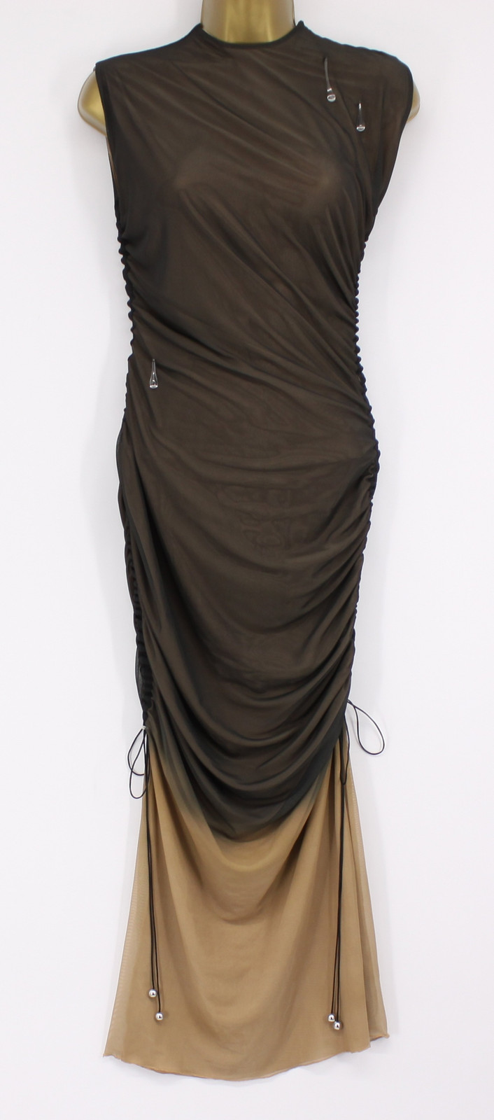 16ARLINGTON ANTARES WOMENS MIDI DRESS DRAPED UK 8 BROWN BLACK RRP £825 EG