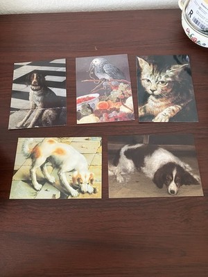 5 National Gallery London Kunst Postkarten Set   Hunde, Katze & Papagei