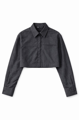 ZARA Cropped Grey Button Shirt S Minimalist Blogger Style Top BNWOT