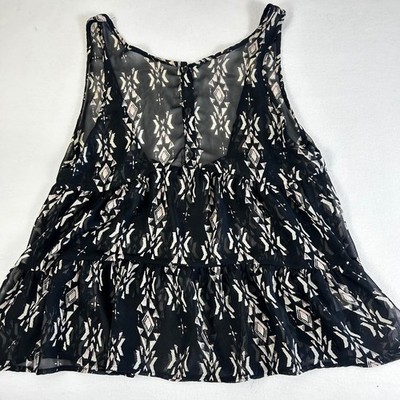 Painted Threads Black Geometric Print Tiered Sheer Tank Top Size S
