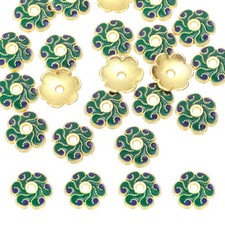 20 Pcs 8.5x2 mm Flower Beads Caps, Enamel Bead End Spacers Dark Green Blue 