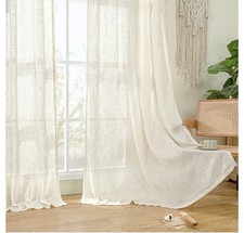 Natural Ivory Semi Sheer Linen Curtains 52x84L 2 Panels