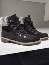 F&F Ladies Faux Suede Faux Fur Top Ankle Boots Size 6