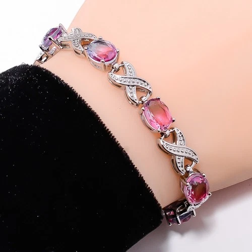 Bi-Colour Tourmaline 925 Sterling Silver Adjustable Bracelet 7-8" B142036