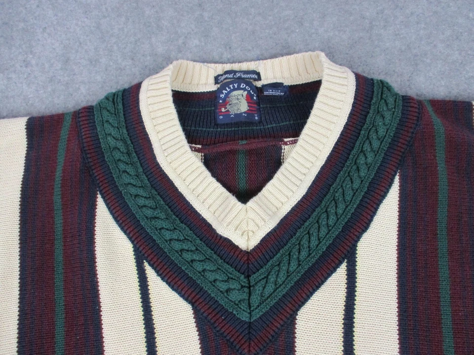 Suéter Gant Salado Perro Para Hombres 2XL Alto Crema Borgoña Rayas Cuello en V Enmarcado a Mano Foto 2 de 4