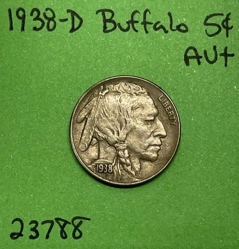 1938 D Buffalo 🦬 Indian Head Nickel 5c AU+ Almost Uncirculated