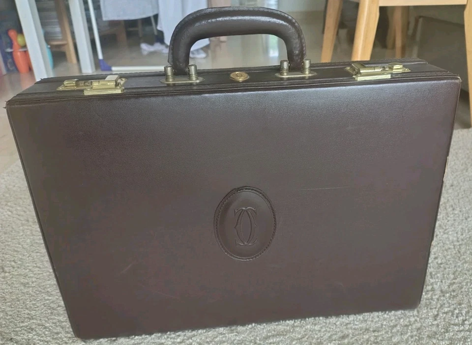 Attaché-Case Malette de Cartier en cuir marron et métal doré 1980-1990 France - Photo 3/4