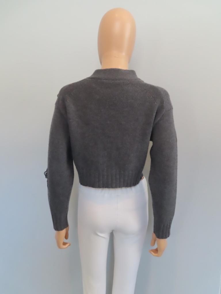 VALENTINO Gray/Black Floral Appliqué Cropped Cardigan Size S image 10