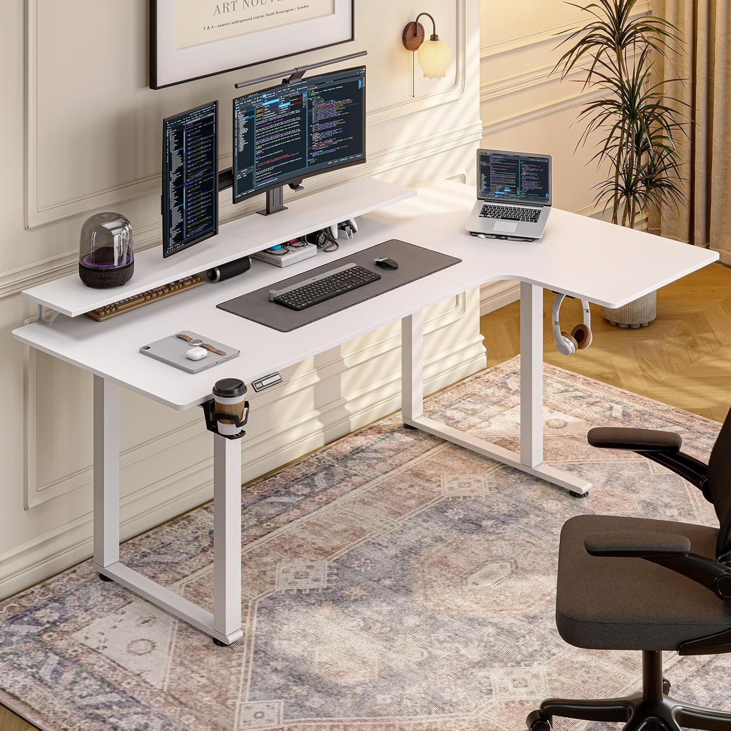 Ing Desk, 63x43'' Computer Desks With 2 Monitor Shelves,