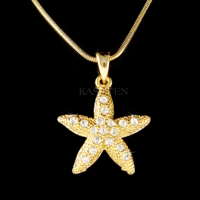 Gold STARFISH made with Swarovski Crystal Beach Ocean Wedding Sea Star  Necklace