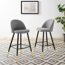 Modway Cordial Fabric Upholstered Dining Bar Stools in Light Gray - Set of 2