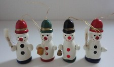  4 Wood Snowman Ornaments 1980s