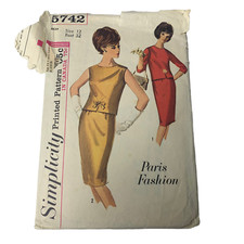 Vintage 60s Simplicity 5742 Pattern Misses 10-18 Paris Fashion 2 Piece Dress Cut