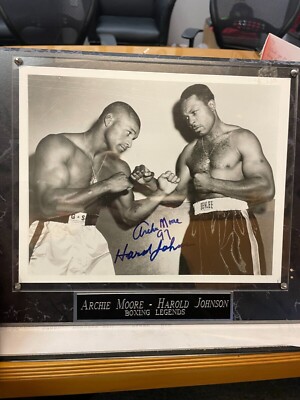 ARCHIE MOORE VS HAROLD JOHNSON SIGNED 8X10 PICTURE WITH C/A