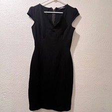 Lulus Women Stretch V Neck Short Cap Sleeve Black Dress Size M
