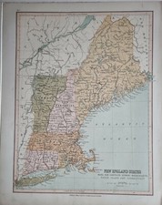 1878 Ancien Carte Neuf Angleterre États Maine Neuf Hampshire Vermont Rhode Île