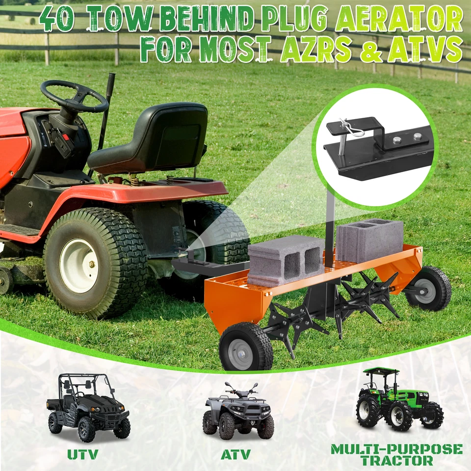 Steel Heavy Duty Lawn Aerator with 40" Width Tow Plug Achieve Well Kept Lawn - Image 2 of 4