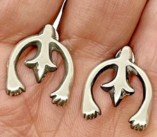 Navajo Naja Traditional Old Style Stud Earrings by Louise Joe Sterling  3/4"