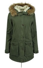 Ladies Sherpa Borg Fleece Lined Faux Fur Hooded Parka Parker Sherpa Coat Jacket