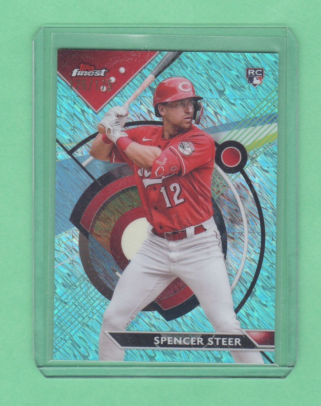 2023 Topps Finest Baseball  Spencer Steer  126/175 Aqua Shimmer Refractor Card