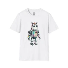 Whimsical Unicorn Robot Unleashed T-Shirt 🌈🤖🦄, Cute Graphic Tee