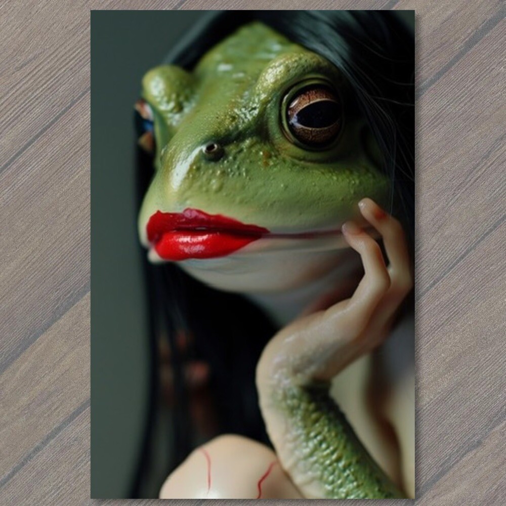 POSTCARD Frog With Lipstick Wig Hair Weird Funny Strange Unusual