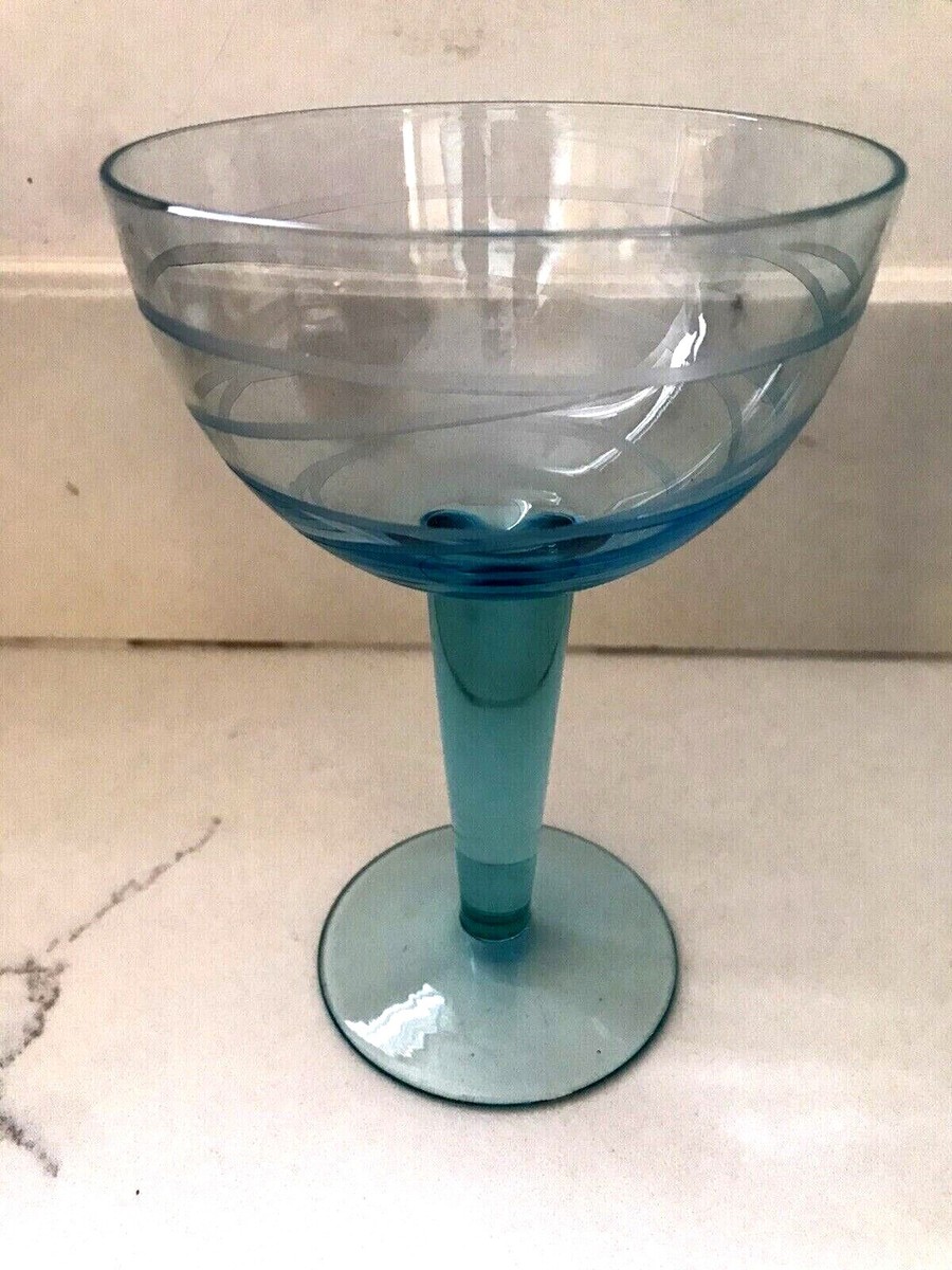 IKEA Pralin 4 Retired 2011 Aqua Blue Stemmed Cocktail Glasses Etched Rings HTF