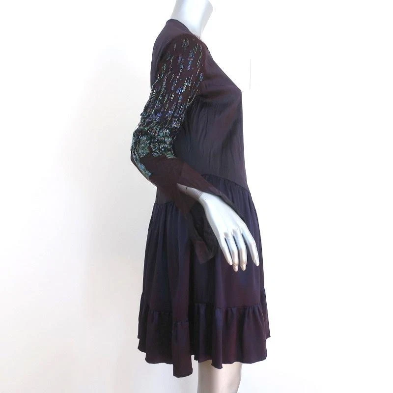 Vestido Roberto Cavalli Púrpura Con Cuentas y Lentejuelas Seda Talla 40 Manga Larga Mini Foto 4 de 4