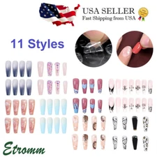 1-100 PCS French Fake False Transparent Full Cover Coffin Nail Tips Long Square