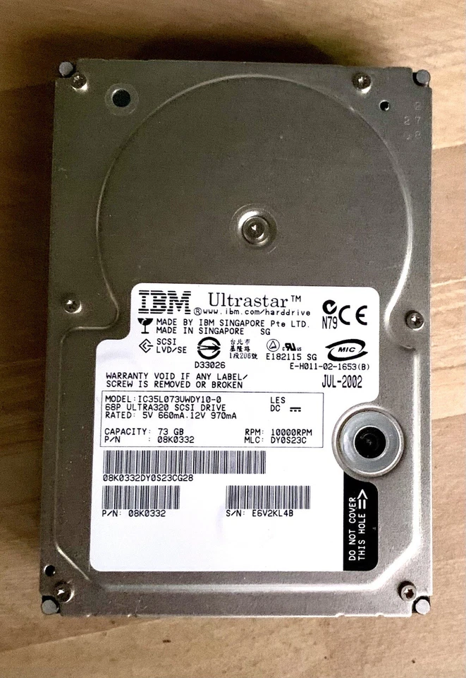 IBM 68 Pin U320 SCSI Hard Drive Ultrastar IC35L073UWDY10-0 - 08K0332 - Image 2 of 4