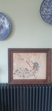Antique Embroidery Peacock In Antique Frame Circa 1890