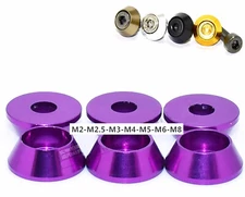 M2-M8 Purple Aluminum Alloy Cone Cup Head Washers Gasket Fit for Bolts & Screws