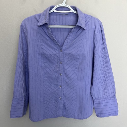 Coldwater Creek | Striped Light Purple Stretch Button Long Sleeve Top Medium - Picture 2 of 5
