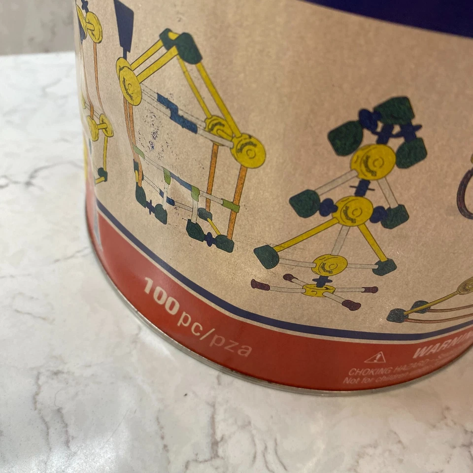 Lata de metal coleccionable K'NEX Tinkertoy construcción clásica construcción de hojalata Foto 3 de 4