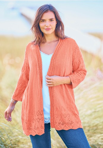 Woman Within Slub Pointelle Cardigan 