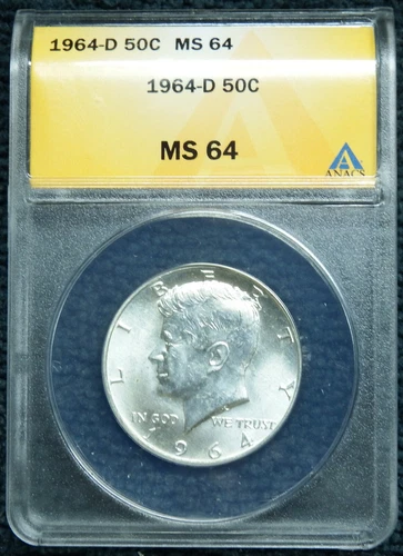 1964 D Silver Kennedy Half Dollar ANACS MS64