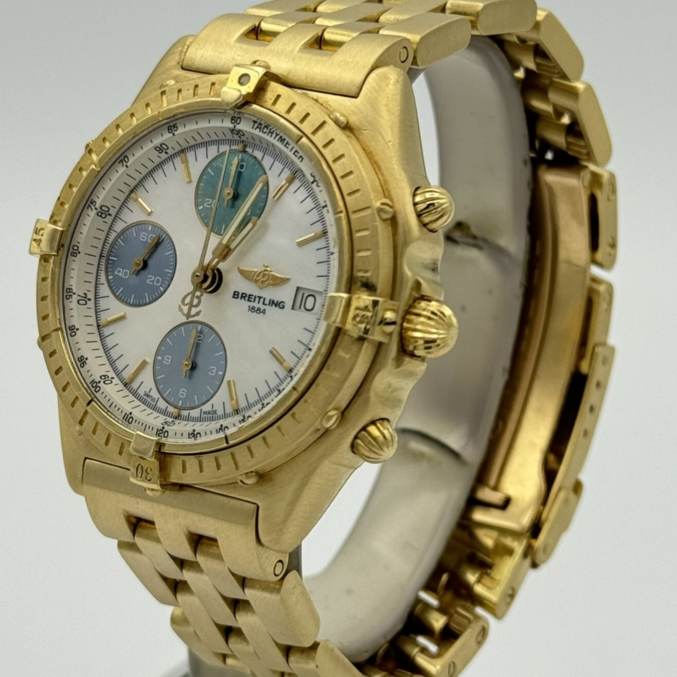 Breitling Chronomat Automatic Herren Uhr K13047 18K 750 Massive Gold Perlmutt Mo image 4