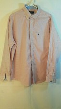 Nautica Mens Size 17 34/35 Long Sleeve Button Down Stripped Red White Shirt