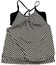 ATHLETA Black Stripe Racerback Blousy Swimsuit Tankini Top 34D 34DD 34 D DD