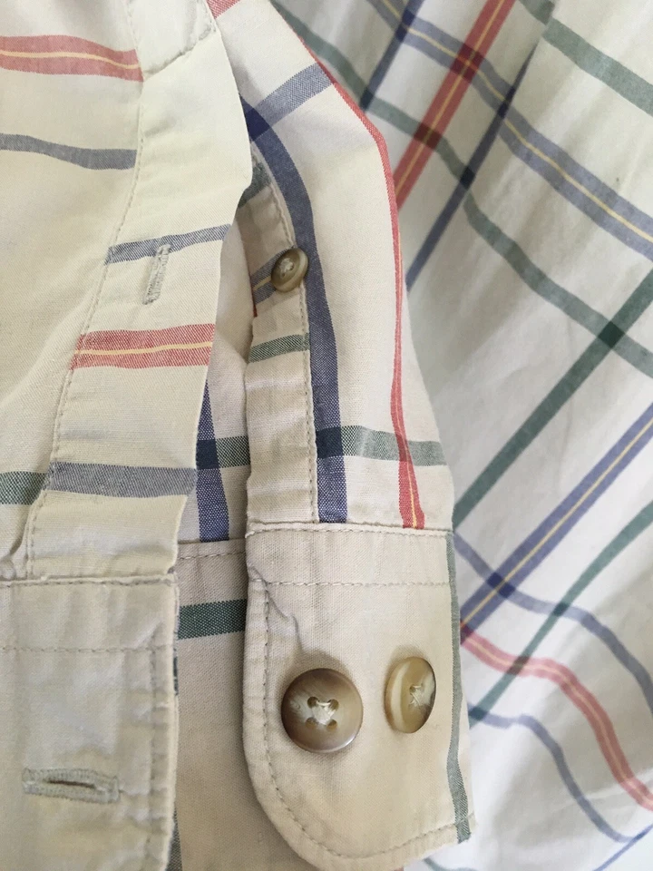 Camisa Para Hombre Eddie Bauer Manga Larga Botón Delantero - Cuadros Beige Azul Rojo - Talla L Foto 4 de 4