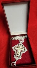 Pectoral Cross White Pearls & Red Crystallized Stone Priest Bishop Clergy