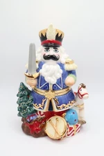 Vintage Ceramic Santa Claus Nut Cracker w/ gifts Hinged Trinket Box 