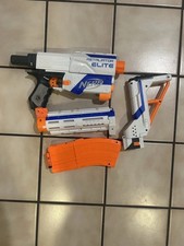 Nerf Elite Retaliator Blaster white blue works with magizine,stock,barrel